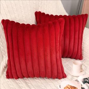 2 Pack 14x14 Pillow Cover Velvet Pillow Covers, Faux Fur Square Throw Pillow Covers for Living Room Decorations Throw Pillow Case, Throw Pillow Cover Cushion Cover for Home Sofa Bedroom Car, Red