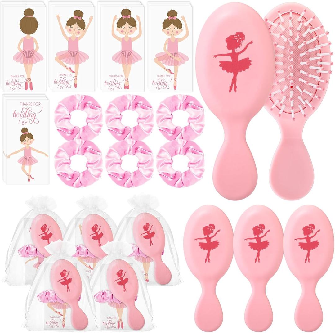 Shellwei 30 Pcs Ballerina Valentines Party Favors Include 10 Velvet Hair Scrunchies 10 Portable Comb 10 Ballet Thank You Cards Dance Recital Gifts for Ballerina Birthday Party Favors(Pink)
