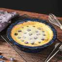 vicrays Ceramic Pie Pan for Baking - 9 inch Pie Plate, Round, Fluted and Deep Pie Dish for Tart, Pizza, Apple Pie, Quiche, Pot Pies, Cake - Reactive Glaze (Starry Blue)