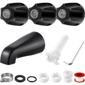 Enhon 3 Handle Shower Faucet Set Compatible with Pfister Verve Bath Tub Tool, Shower Knob and Bathtub Faucet Fits 1/2'', 3/4'' IPS Connection With 4 in 1 Spout Adapter Assembly Tool(Matte Black)