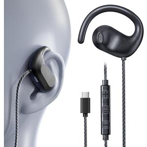 USB C Headphones Wired Earbuds Type c | Open Ear Headphones with Mic | Running Earbuds with Rotatable Earhook & Volume Control for iPhone 15 & 16, Samsung, Android USB C Phones, Tablets & Laptops