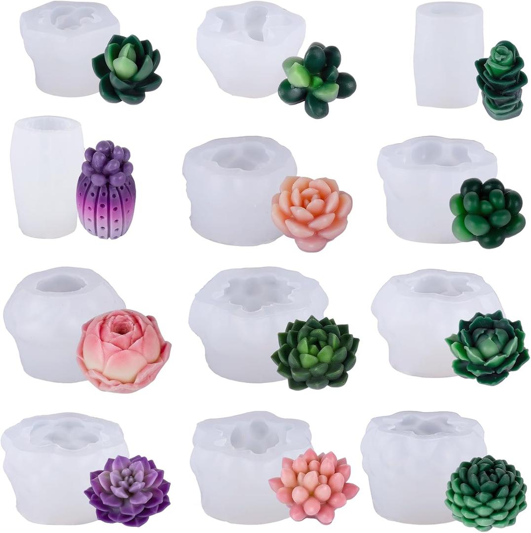 8PCS Succulent Silicone Mold,Cactus Plant Flower Candle Molds Epoxy Resin Wax Mold Silicone Candle Soap Making Moulds Ornaments Decoration