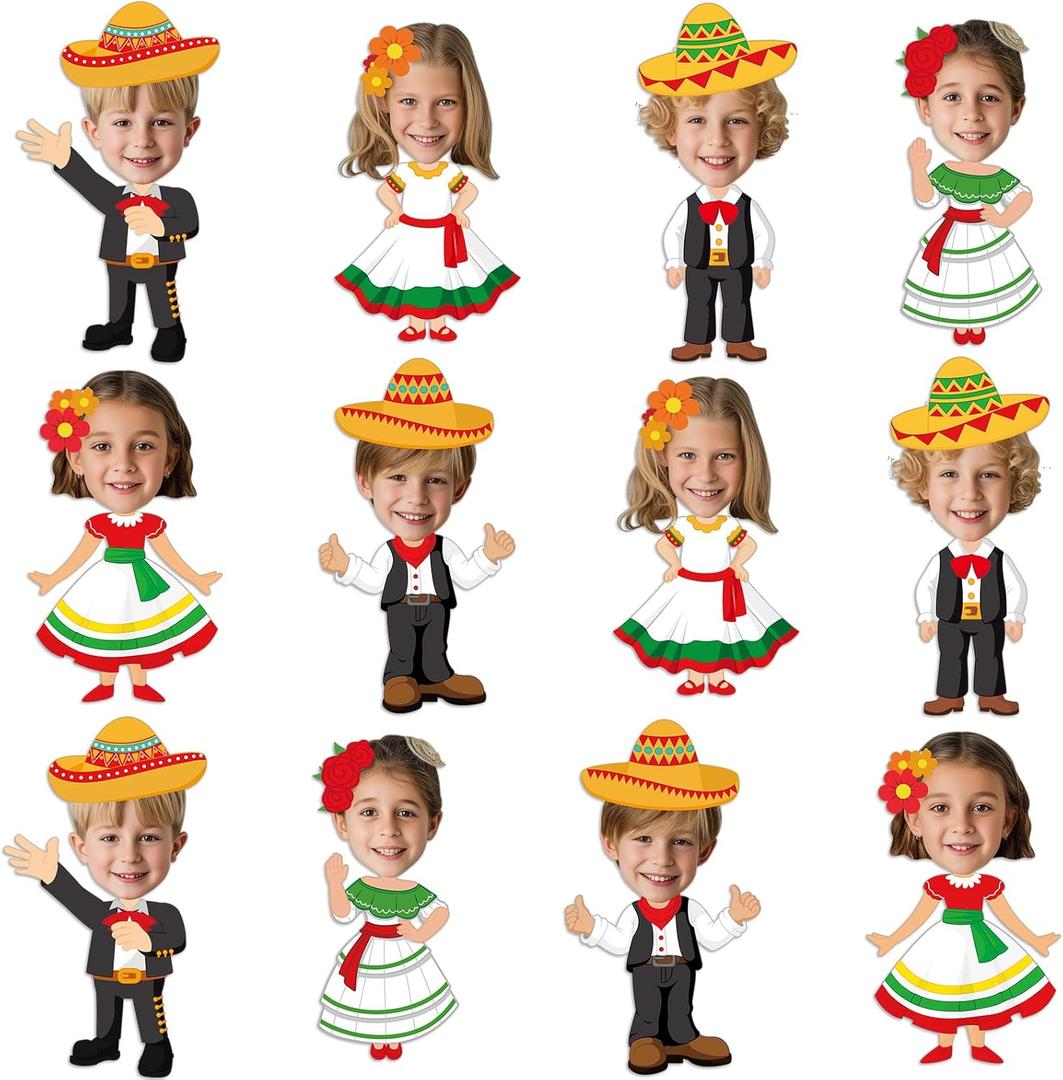 60Pcs Mexican Cutouts Mexican Fiesta Classroom Bulletin Board Decorations Fiesta Photo DIY Craft Cutouts Mexico De Mayo Themed Cutout for School Classroom Office Home Chalkboard Wall Door Decor