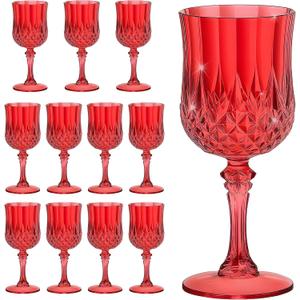 7OZ Plastic Wine Glasses, Reusable Vintage Goblets Unbreakable Drinking Glasses Crystal Water Cups Champagne for Wedding, Parties, Mother's Day (11, Red)