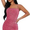 Floerns Women's Glitter Sleeveless Ruched Party Clubwear Bodycon Mini Dress L