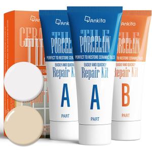 Ankita Ceramic Tile Repair Kit (Beige/White Kit), Tile Repair Kit with Super Strong Adhesion, Floor Cracked Tile Filler for Cracks, Chips, Holes on Ceramic, Porcelain, Acrylic, Fiberglass, Enamel