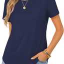 GKBK Womens Tops Cotton Short Sleeve Shirts Summer Crew Neck Basic Tees Casual Tunic Tops Curved Hem (Blue, M)