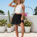 Lepunuo Boho Mini Skirts for Women Flowy Ruffle Tiered Skorts Skirts with Short Underneath with Pockets Beach Vacation (Black, L)
