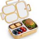 Kabbas Stainless Steel Bento Box Kids & Adults - 25 Oz Metal Lunch Box with 3 Compartments, Premium 304 Stainless Steel Lunch Box for Kids, Dishwasher Safe, Suitable for School, Office, Outside (Yellow)