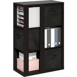 Furinno Viola 3-Tier Book Shelf, Bookshelf, Cube Storage, Dark Oak/Black | Open Shelf Organizer Bookcase, with Storage Bins, 13.6 x 29.3 x 43.8, for Living Room, Bedroom, Home Office