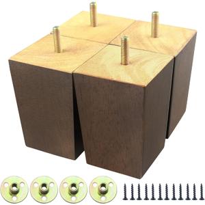 GOSCHE 4 Inch Wood Furniture Legs Sofa Legs Set of 4, Square Wooden Couch Legs Furniture Feet, Brown Mid Century Modern Replacement Legs for Armchair Recliner Coffee Table Dresser