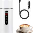 Car Kettle, Portable Electric Travel Kettle, 12V/24V Car Coffee Warmer,420ML Hot Water Heater with Built-in Magnetic Induction Stirring,Mini Hot Water Boiler for Tea Coffee Milk (White)