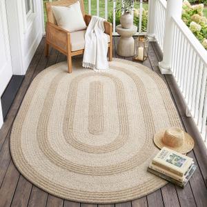 DEXI Jute Area Rug Natural Fiber 4x6 Oval, Woven Braided Durable Farmhouse Design Rugs for Living Room, Bedroom Dinning Room Office Outdoor Patio, Beige