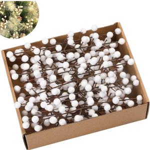 Kisflower 30 PCS Christmas Artificial White Berry Stems Fake Holly Berry Pick for Christmas Tree Decorations DIY Crafts Xmas Ornaments Wedding Holiday Home Decor