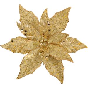 Briful 12'' Large Heads Christmas Glitter Poinsettia Flowers Christmas Tree Ornaments Set of 4 Artificial Flowers with Long Stems for Xmas Tree Party DIY Holiday Decorations, Gold