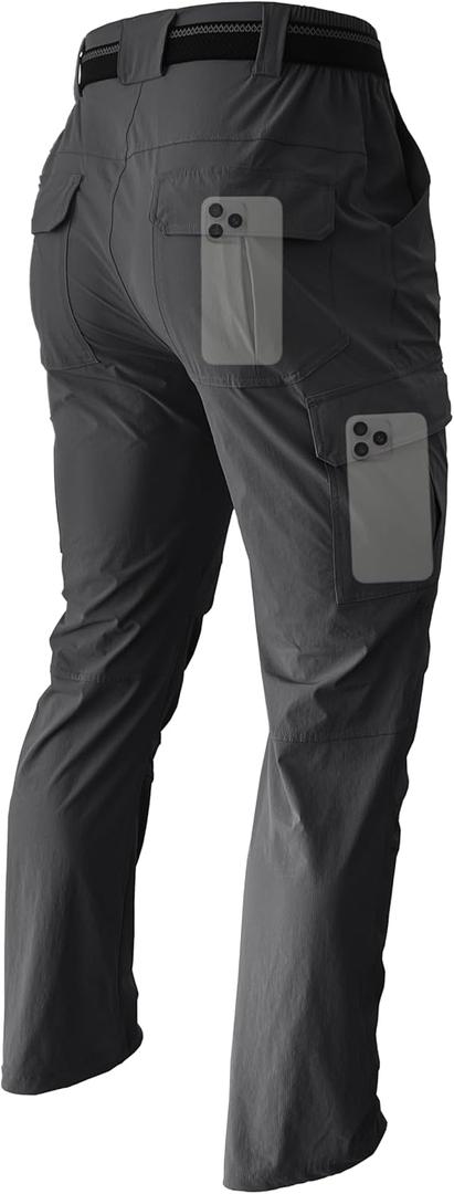 Men's Hiking Cargo Work Pants Lightweight Waterproof Quick Dry Camping Fishing Travel Outdoor Pants (Large, Dark Grey)