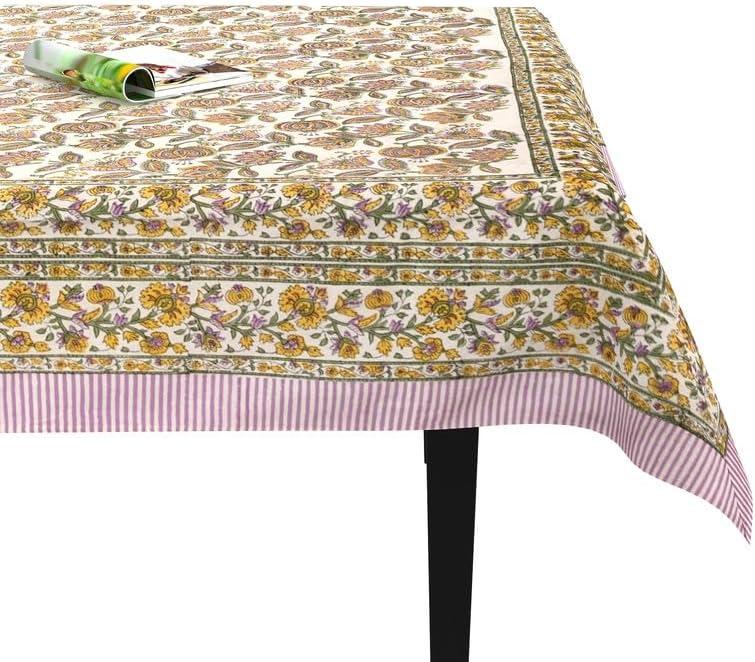 FYNITE Floral Harmony Tablecloth | 60" x 108" Rectangular | 100%Cotton | Hand BlockPrint | Washable | Farmhouse & Fall Decor | Table Cover for Halloween | Thanksgiving | Christmas | Wedding | Parties