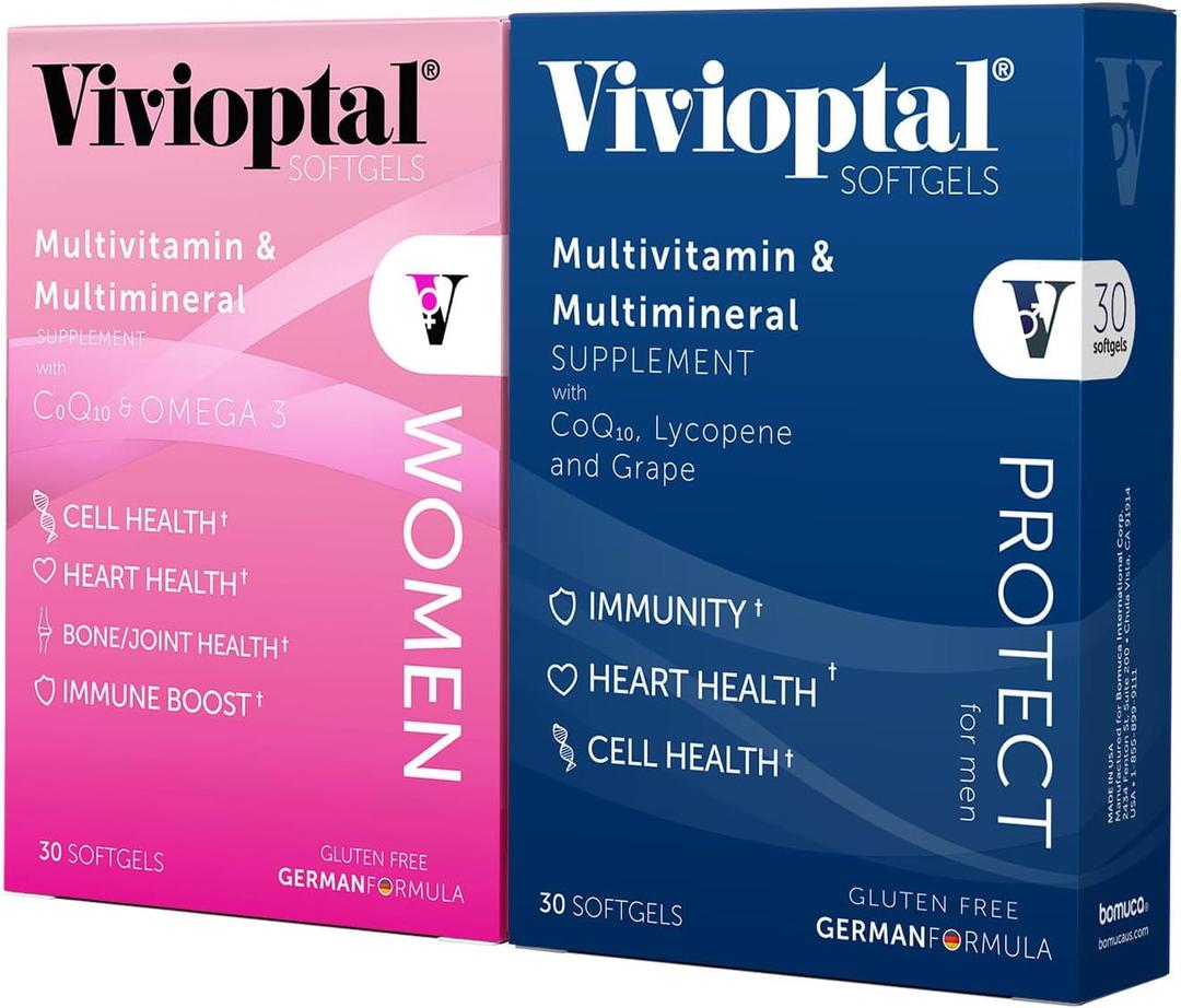 Vivioptal for Men, 30 Softgels + Vivioptal Women, 30 Softgels, Multivitamin & Multimineral, Gluten Free, German Formula