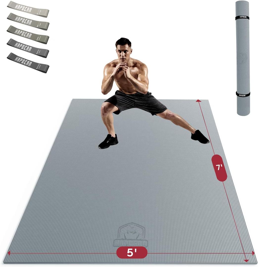 HAPBEAR Extra Large Exercise Mat-7'x5'/6'x8'/6'x9'/6'x10'/6'x12'x8mm(1/3 inch),Non-Slip, Ultra Durable, Thick Workout Mats for Home Gym Flooring Cardio, Yoga Mats for Fitness, High-Density Exercise Mat, Shoes-Friendly