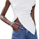 Verdusa Women's Y2k Asymmetrical Tops Cap Sleeve Going Out Tee Shirts (White, S)