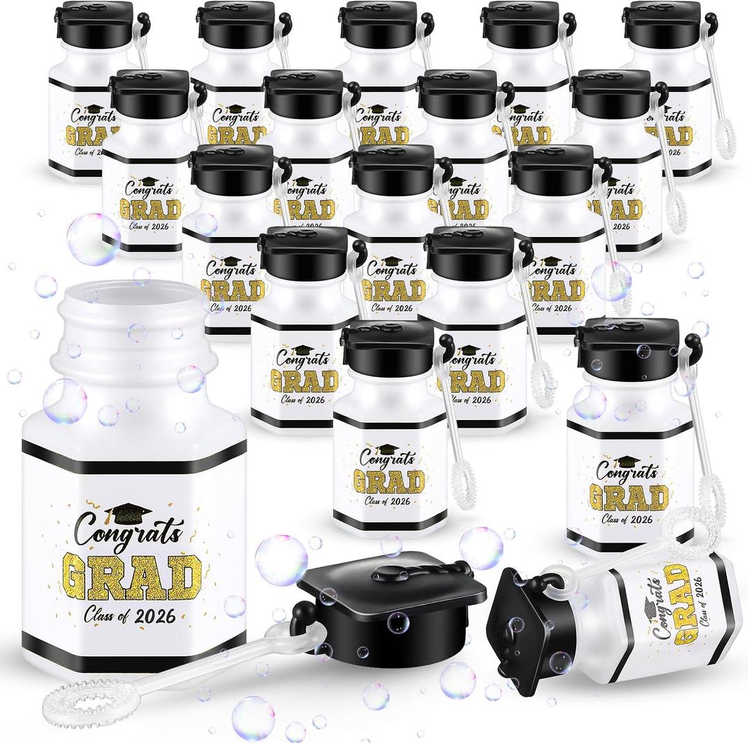 Lunmon 50 Pcs Graduation Bubble Bottles Mini Class of 2026 Graduation Bubble Wands Bulk Toys for Congrats Grad Goodie Bags Filler Gift Ceremony Party Favors(Gold)
