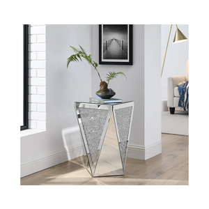 Henf Silver Mirrored End Side Table Crystal Decor Accent Table for Living Room, Bedroom Mirrored Small Nightstand, 13.8''x13.8''x23.6''