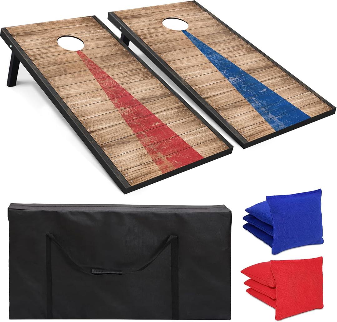 Cornhole Boards Set, 2 Regulation Size 4x2 Ft Cornhole Boards with 8 All-Weather Bean Bags and Carrying Case, Outdoor Corn Hole Games for Adults