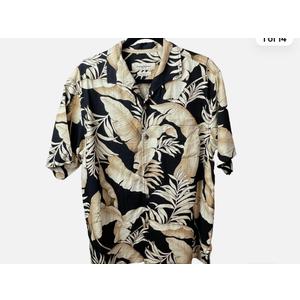 Tommy Bahama Shirt Men XXL 100% Silk Tropical Leaf Pattern Black Tan Hawaiian