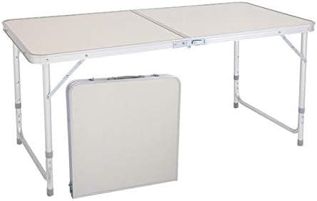 Aluminum Folding Table 4 Foot, Adjustable Height Lightweight Portable Camping Table for Picnic Beach Outdoor Indoor, White 120 x 60 x 70 4Ft