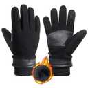 HANDLANDY Winter Gloves for Men Women, Thermal Gloves for Cold Weather Driving Cycling Ski Outdoor, Insulated Leather Work Gloves (Medium, Black)