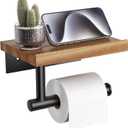 Tindbea Toilet Paper Holder with Wood Shelf, Wooden Wall Mount Tissue Paper Roll Holder, Matte Black Stainless Steel Bathroom Accessories Decor for Home (Sapele, Matte Black)
