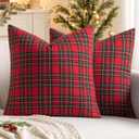 MIULEE Christmas Set of 2 Scottish Tartan Plaid Throw Pillow Covers Farmhouse Classic Decorative Outdoor Square Cushion Cases for Home Decor Sofa Couch 20x20 Inch, Red