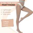 2 Pairs Shiny Pantyhose for Women High Waist Silk Oil Shimmer Sheer Tights (Large-X-Large, Grey)