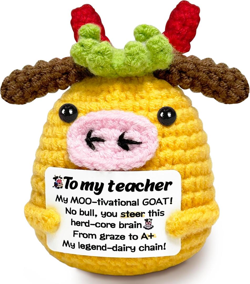Teacher Appreciation Gifts, Positive Cow Crochet Animals Teachers Day Gifts for Women, Emotional Support Gift for Teacher Appreciation Week Graduation Birthday Retirement Gift