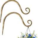BEGINS Plant Hangers Outdoor Wrought Iron Metal Hanger Hook 2 Pack 8 inch Wall Bracket Hooks for Flower Pots, Wind Chimes, Solar Lanterns, Garden Decor, Gold