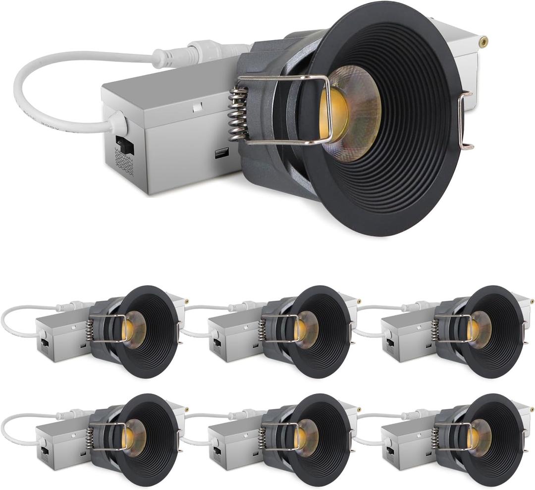 Adetu 2 Inch 5CCT Black LED Recessed Ceiling Light with Junction Box, 2700K/3000K/4000K/5000K Selectable, CRI90, 8W COB, 780LM, Dimmable Canless IP65 Waterproof Downlight-ETL&FCC (Black, 6 Packs)