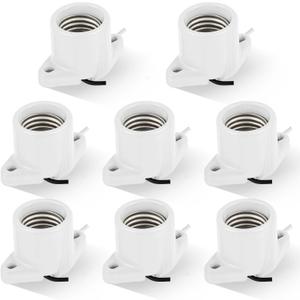 8 Pcs E26 Light Socket Porcelain Lamp Holder Socket Medium Keyless Threaded Base with Two Hole Flange Mounting and 6" Wire Indoor Garage Closet Lighting
