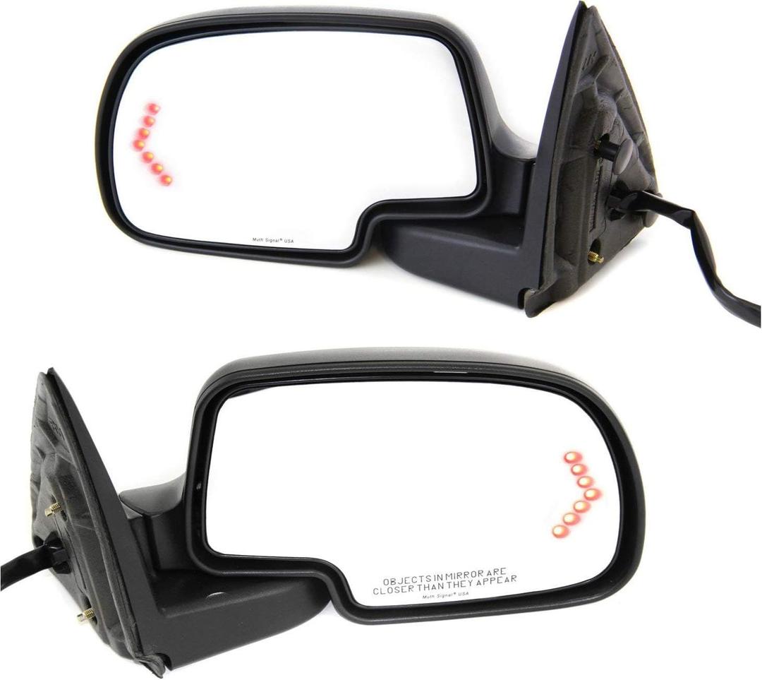 Kool Vue Right Power Heated Mirrors for Chevrolet Silverado 1500 Tahoe 2003-2006 Manual Fold With Signal Light & Puddle Lamp; Without Blind Spot Monitor, Memory & Auto-Dimming with 2 Caps Extended Cab