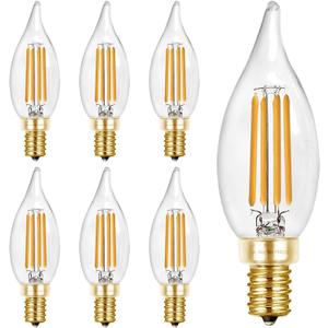 Hizashi LED Candelabra Bulbs 40 watt Equivalent, 90+ CRI Dimmable E12 LED Bulb Flame Tip Candle Bulbs, 4W 450LM 2700K Soft Warm White, CA10 Chandelier Bulbs Candelabra Base, UL Listed - 6 Pack