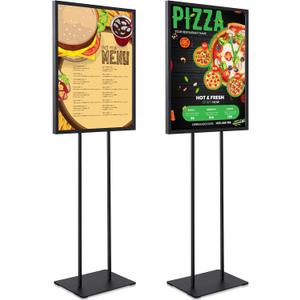 2 Pcs 18" x 24" Twin Pole Bulletin Sign Holder Floor Stand Heavy Duty Floor Standing Poster Display Stand Black Display Poster Holder with Rectangular Base for Outdoor Indoor Store Business