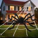 Land Guard 236'' Big Spider Web Halloween Decor+70'' Huge Spider for Roof with Triangular Big Web for on House Outside and Inside
