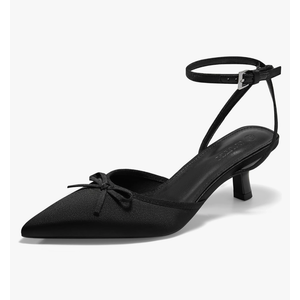 Coutgo Satin Kitten Low Heels with Bow Closed Pointed Toe Short Pumps Dress Wedding Party Shoes 9