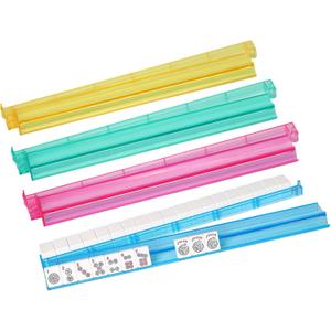 Modern American Mahjong Rack and Pusher Set, Acrylic Tile Holders in Yellow, Green, Pink, Blue, 4-Piece Combo
