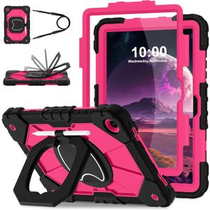 WESOROL Case for Samsung Galaxy Tab A11 Plus Galaxy Tab A9 Plus 11 Inch,Shockproof Cover for Samsung Tablet A11+/A9+ Case with Screen Protector 360 Rotating Stand Pencil Holder,Black Pink