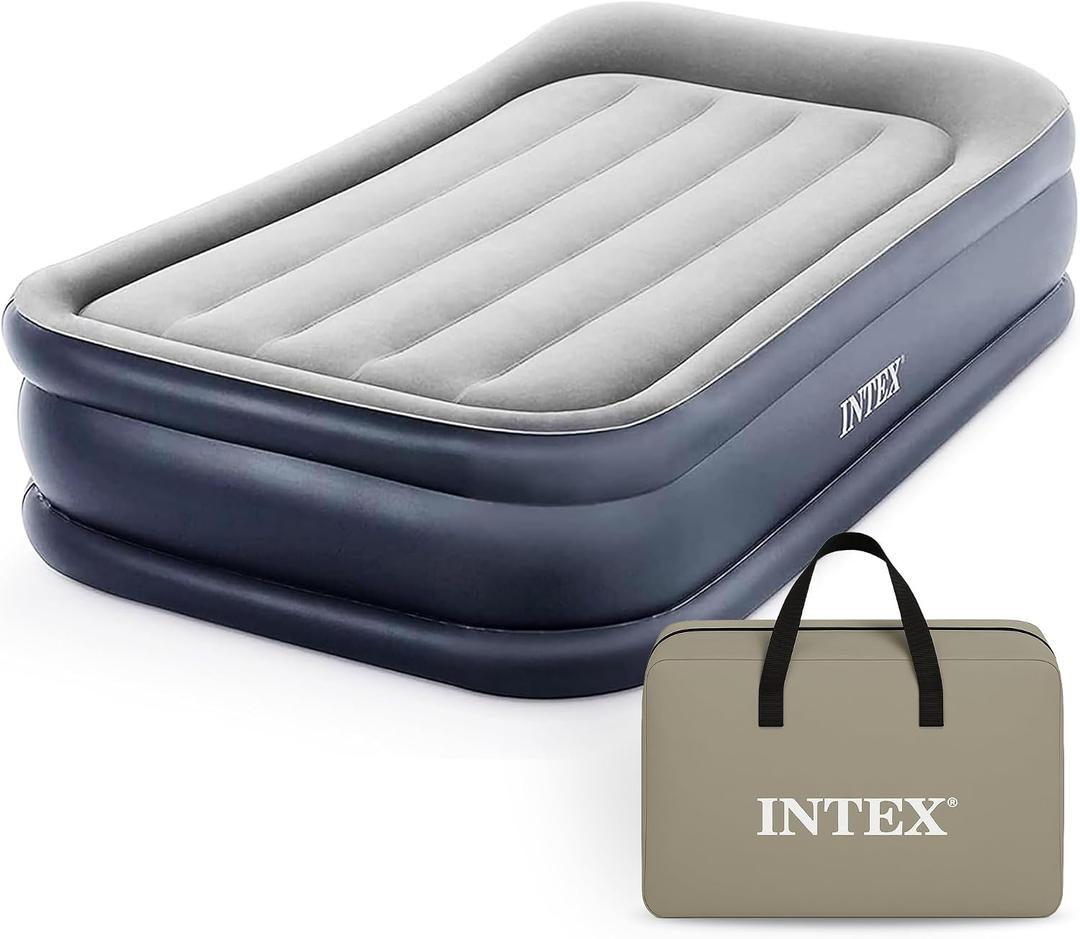 INTEX 64131ED Dura-Beam Plus Deluxe Pillow: Fiber-Tech Twin Size Built-in Electric Pump 16.5in Bed Height 300lb Weight Capacity