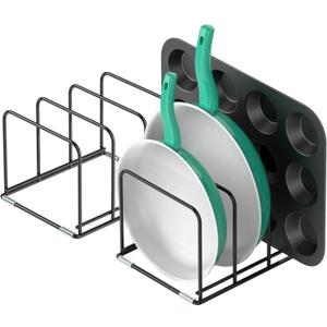 Kitchen Cabinet Organizer, 2PCS Steel Cookware Holder, Divided Holder with 3 Slots for Skillets Baking Tray and Chopping Board Rack - Pan Holder Storage (2.2 Inch Width Slots)