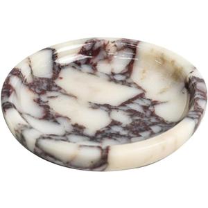 5.5" Marble Jewelry Tray for Vanity, Trinket Dish for Rings Earrings Necklace Keys, Natural Marble Decorative Tray, Round Jewelry Dish Organizer, Birthday Mother's Day Valentine's Day Gift for Women (Calacatta Viola)