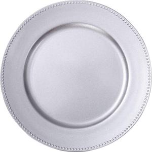 MAONAME Silver Charger Plates Set of 6, Round Dinner Chargers with Beaded, 13 Inch Plastic Plate Chargers for Wedding, Table Decor