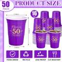 Ziliny 50 Pack 50th Birthday Decorations Birthday Cups 16 oz Disposable Plastic Gold and Purple Cheers to 50 Years Cups for Men Women Hot Cold Drinks for Wedding Anniversary Supplies(Purple)