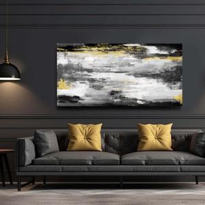 Kureful Large Canvas Wall Art Abstract Painting Modern Artwork Gold Wall Decor Living Room Decorations Black Canvas Prints Picture for Bathroom Bedroom Office 20" x 40"